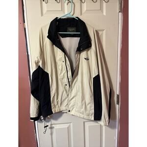 Dockers Golf Mens Polyester Full Zip Navy Tan Windbreaker Coat Jacket L vintage